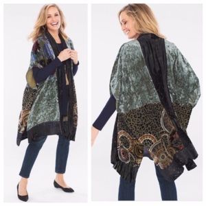 Leopard Print Velvet Floral Ruana Wrap/ Kimono